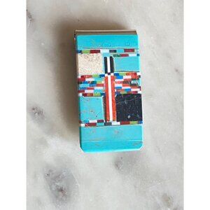 NEW Turquoise Multicolored Stone Inlay Design Money Clip